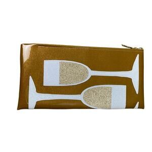 Julie Mollo Champagne Glasses Clutch Gold White Make Up Bag Cheers Bridal Travel